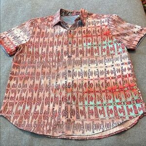 Robert Graham Red and Green Patterned Short Sleeve Shirt